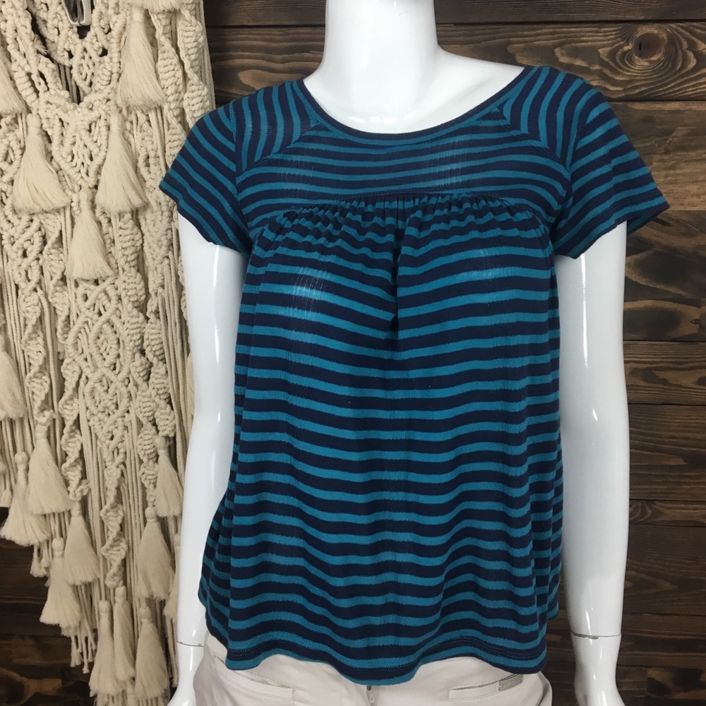 Free People |‎ Yoke V-Back Striped Babydoll Blouse